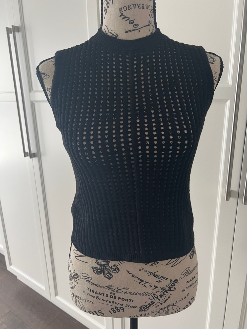 Black Open-Weave Sleeveless Knit Tank Top